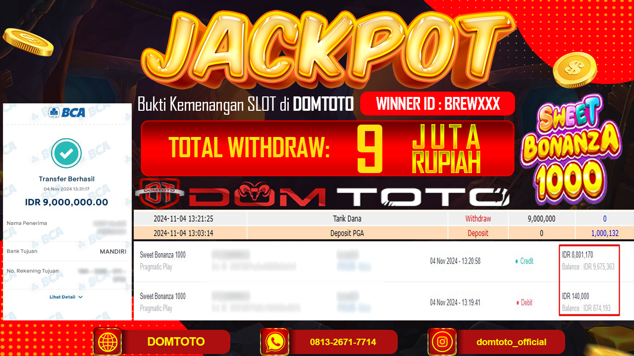 JACKPOT SLOT SWEET BONANZA 1000  04 NOVEMBER 2024
